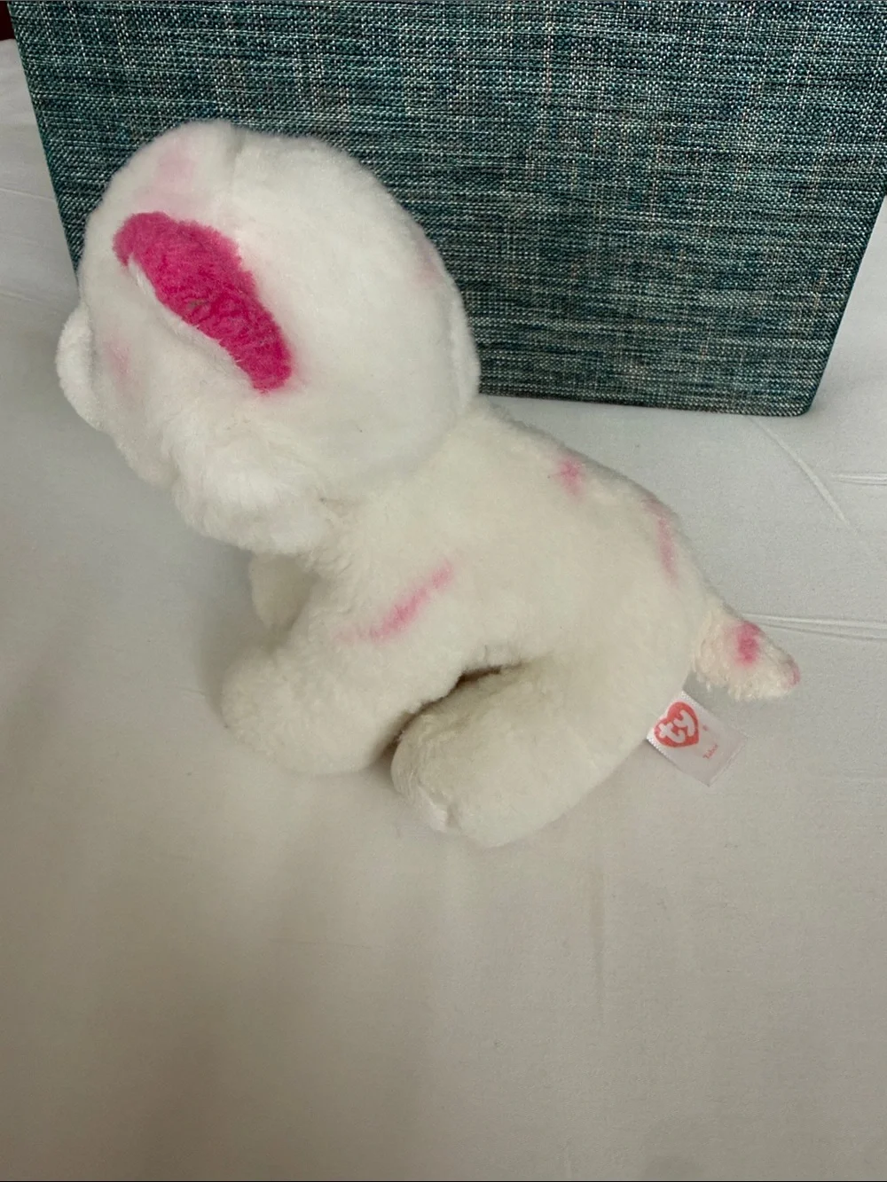 Ty White Plush Small Pet with Pink Accents and Glitter Eyes